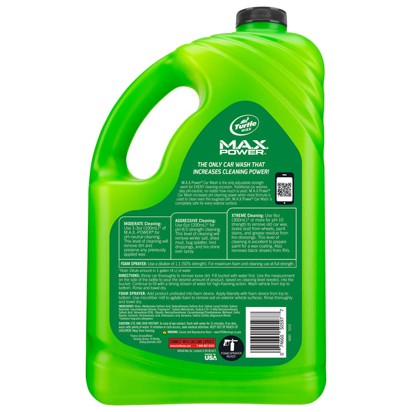Turtle Wax Max Power car wash. Powerful cleaning for cars, trucks, & RVs. Adjustable strength for light dirt or tough grime. Made in USA.
