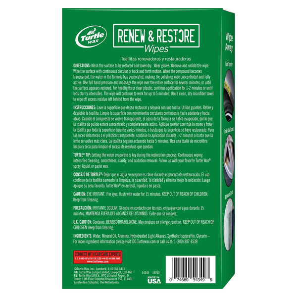 Turtle Wax Renew & Restore Wipes remove paint transfer, brake dust, & bathroom spots. Car cleaning supplies made in USA.